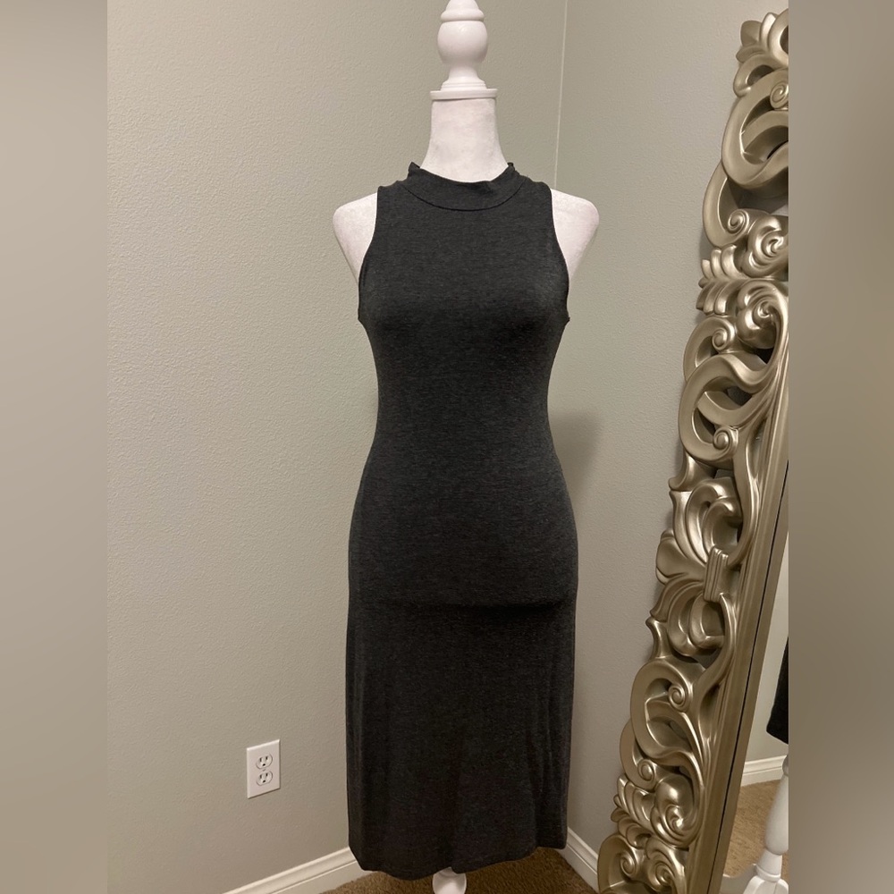 Velvet Torch Charcoal Gray Sleeveless Mockneck Midi Bodycon Dress Size Small - Picture 1 of 9